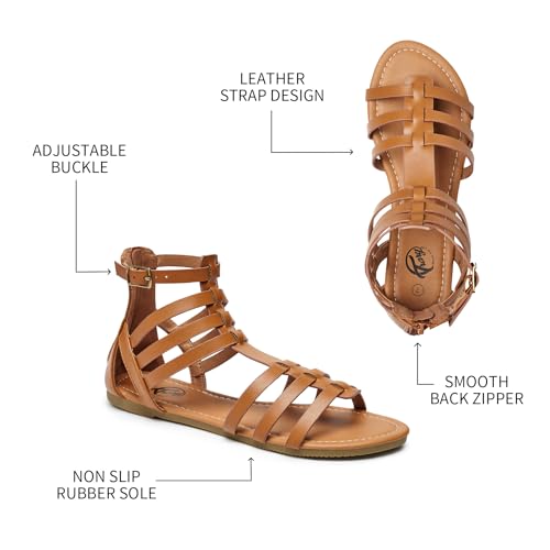 Image of Trary Women's Sandal, Comfortable Gladiator Sandals Ankle Strap Flats Sandalias Para Mujer Beach Sandals Wide Width Open Toe Cross Strappy Sandals for Women Dressy Summer