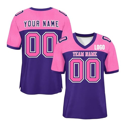 Personalisiert American Football Spieltrikots mit Name Nummer Personalisierte Trikot T-Shirt für Kinder Erwachsene Junge Mädchen Herren Damen Sporthemden Schnelltrocknend Atmungsaktiv T-Shirt