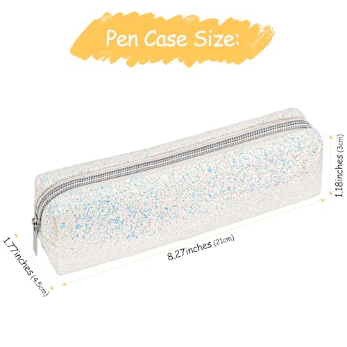 Image of Pencil Box Glitter, Shiny Pencil Case, Stationery Zipper Portable Pencil Case, Stationery Storage Bag, for Daily Study Work (1Pcs) (White)