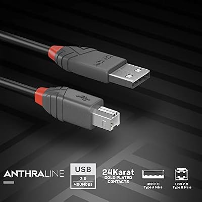 Lindy 0.2m USB 2.0 Printer Cable, USB-A to USB-B, Scanner and Printer Cable for HP, Canon, Dell, Epson, Brother, Electric Piano