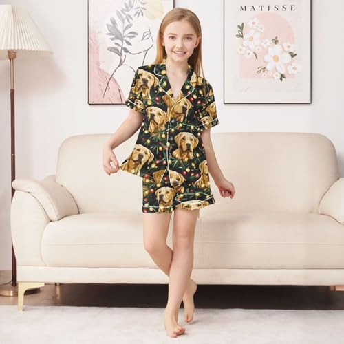 senya Golden Dog Light Satin Summer Pajama Sets Silk Short Sleeve Button Down Sleepwear4
