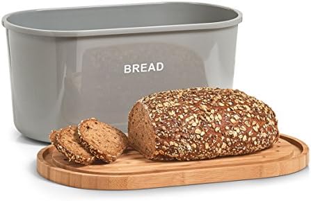 Zeller 25357 Bread Bin Melamine Bamboo/Grey 39 x 23 x 18.5 cm