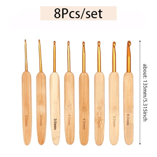 Image of 8PCS 2.5 to 6MM Navajo White Bamboo Handle Crochet Hook Set Wooden Handle Knitting Hooks with Gold Head Aluminum Braiding Knitting Needles Sets for Making Sewing Blankets Yarn Crafts