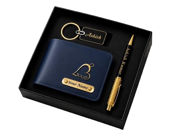 Personalized Men's Wallet with Keychain & Golden Pen Gift Set PU Leather Wallet Combo for Men|Custom Name Engraved Wallet, Pen & Keyring Set-image-48