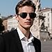 Vcarsian Retro Rectangle Sunglasses for Men Women Trendy Polarized Sun Glasses Metal Frame with UV400 Protection
