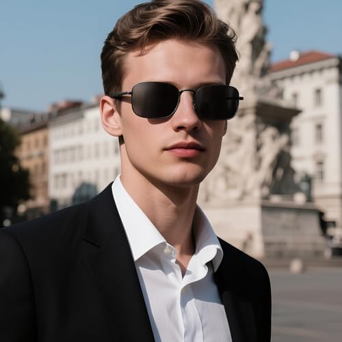 Retro Rectangle Sunglasses for Men Women Trendy Polarized Sun Glasses Metal Frame with UV400 Protection2
