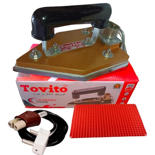 3kg Heavy Weight Stainless Steel Laundry Electric Dry Iron Press Box 750 Watts for Drycleaners, Laundry, Hotels, Industrial, Tailors Shop and Textile | Black. For industrial Use Only-Manual