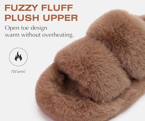 COFACE Women's Fuzzy Slippers Memory Foam Open Toe Slip-On House Shoes Size 5-114
