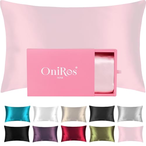 ONIROS Home Funda de Almohada Seda Morera de Lujo 100% ORGÁNICA Certificada de 19mm | Silk Pillowcase | Acompaña Activador de Rizos | Regalos Originales para Mujer (Funda Almohada 70x50, Rosa Cereza)