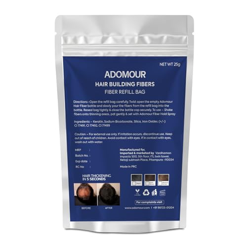 Image of ADOMOUR Hair Building Fiber Refill Pack 25g (Dark Brown) | Keratin Hair Fibers Refill Bag for Men & Women | Hair Styling Accessory for Thin Hair Appearance | Natural Look