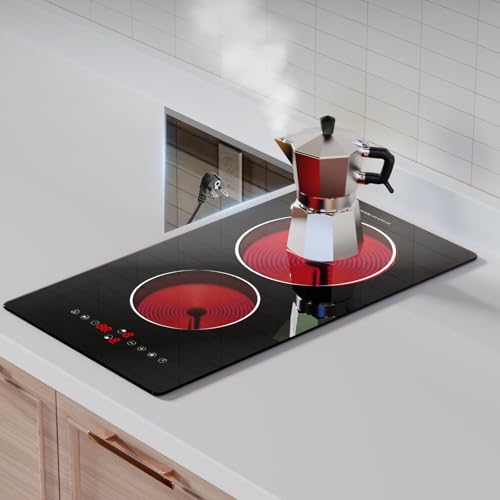 Argyolas 2 azulejos calefactables de dos fuegos para cocinar, placa de cocción de dos anillos eléctrica de 3500W Domino, placa de cocina de 230 V para insertar, cocina de infrarrojos incorporada