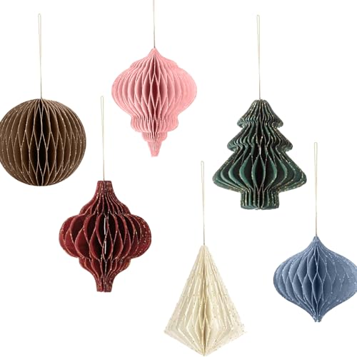 Noaxylic 6 Pezzi 3D Palle di Natale Honeycomb Decorazioni, Glitter Edge Paper Honeycomb Ornamenti da Appendere, Decorazioni Natalizie, Capodanno in Carta con Profilo Oro, per Feste di Natale