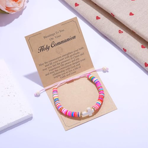 Image of Kvekstio Christian Gift, Cross Charm Colorful Beads Bracelet with Blessing Prayer Card Gift, Women's Faith-Inspired Jewelry