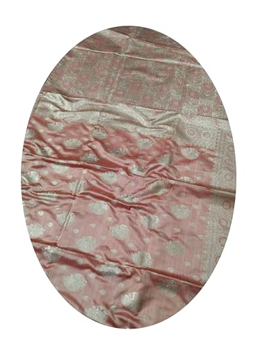 ASIAN CURVES Soft Pure Original Banarasi Satin Silk saree with Unstitched blouse piece (Light peach)