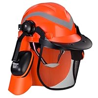 SAFEYEAR Pro Forestry Kettensägen-Schutzhelm mit verstellbaren 27SNR-Ohrenschützern, Netzvisier. M-5009OR EN397 Schutzhelm für Kettensägen, Forstarbeiten und Landschaftsgestaltung