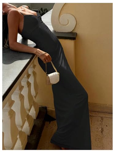 Image of SOLY HUX Women's Elegant Mesh V Neck Bodycon Maxi Dress Summer Cocktail Party Wedding Guest Long Cami Sundresses