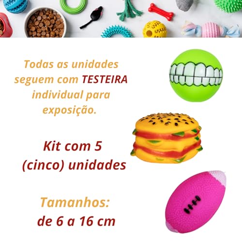 Elo Imports Kit 5 Mordedores Sonoro de Borracha com Apito para Filhotes Medindo entre 6 a 16 cm