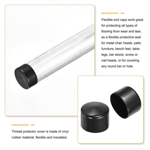 Image of uxcell 2pcs Rubber End Caps 63mm(2 1 /2 Inch) ID x 40mm(1 9 /16 Inch) H Vinyl Round Tube Bolt Cap Cover Screw Thread Protectors Black, 40mm Height