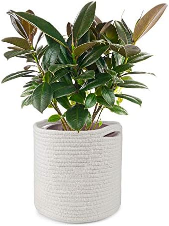 HOMENOTE 8.66" Woven Plant Basket for 6.5" to 8" Plant Pot Floor Indoor Planters,Cream White Cotton Rope Storage Organizer Basket Toy Storage Basket with Handles for Kids' Room