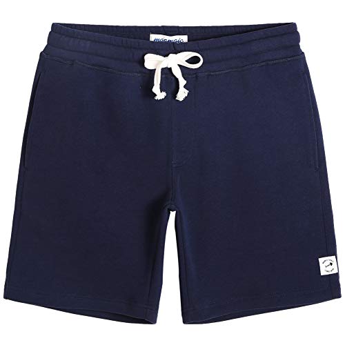 MaaMgic Short de Pyjama Homme en Molleton à Devant Plat Short Décontracté Short de Sport Athlétique pour Jogger Longueur - 23 CM,Bleu Marine,XXL