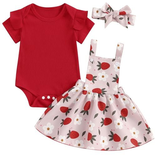 Image of Mubineo Baby Girl Clothes Summer Cute Skirt Outfits Short Sleeve Romper Floral Overall Skirt Dress Infant Newborn Outfit