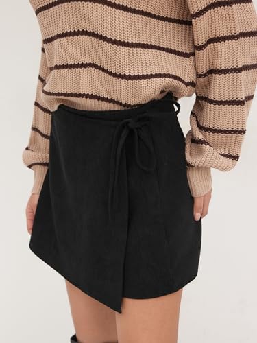 CIDER Mini Skirt Corduroy Skirt Women Mid Waist Knotted A Line Short Skirt3