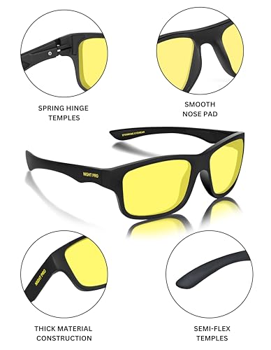 Image of EFERMONE Night Driving Glasses with Cleaning Kit, Yellow Polarized Lens, UV400, Anti-Glare Glasses for Riding Bike and Car