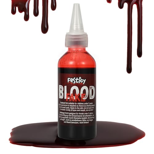 Festicy Sangre Falsa 75 ml I Sangre Falsa Lavable para Maquillaje Halloween 2025 I Sangre Artificial Heridas Falsas, Decoracion Halloween Disfraz Halloween Hombre, Mujer, Disfraz Halloween Niño