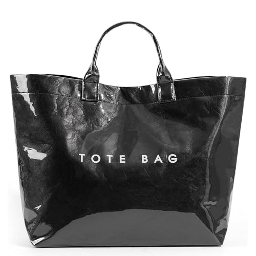Image of Large Tote Bags for Women PVC Clear Totes Bag Plastic Carry All Bag Kraft Paper Shoulder Handbag Hobo for Work Travel