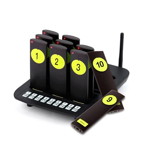 WNKRUN Restaurant Pager System 10 Pagers Wireless Paging Buzzer 500m Social Distancing Buzzer Calling System for Restaurant Food Truck Cafe Hotel