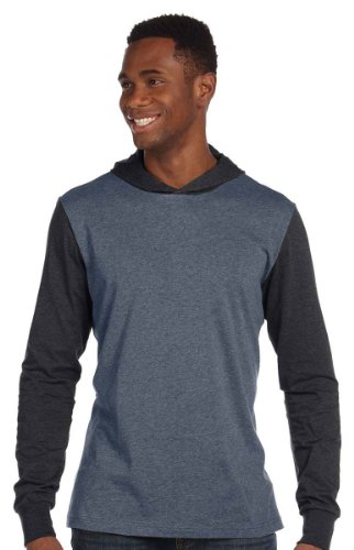 Canvas Unisex Unisex Driftwood Long Sleeve Hooded T-Shirt. 3512 Deep Heather/Dark Grey Heather X-Small