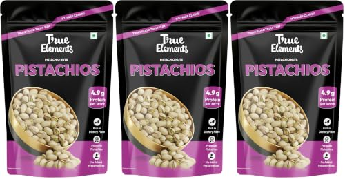 Image of True Elements Pistachios 200gm | Premium Crunchy Pista | 100% Natural Dry Fruit | | Rich in Protein | Rich in Fibre | Healthy Snacks | Festive Snacking (Pack of 3)