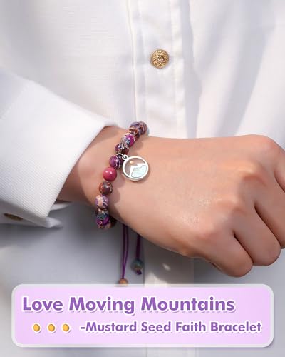 Image of Eryuor Silver /Gold Move Mountains-Mustard Seed Bracelet Baptism Gifts for Girl Catholic Christening Religious Christian Easter Gifts for Girls