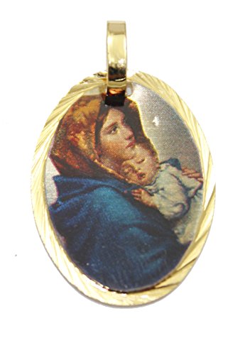 Diamantados of Florida Virgen Maria con Nino Jesús  Virgin Mary Medalla de 14 K Chapado en Oro, con 18 Pulgadas Cadena