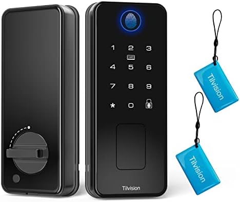 Tilvision Fingerprint Door Lock,Keyless Entry Touchscreen Keypad Deadbolt with Fingerprint,Fob & Passcode Unlock - Auto Lock & IP65 Waterproof - Biometric Security Door Lock for Front Door,Home,Office