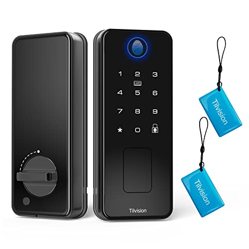 Tilvision Fingerprint Door Lock,Keyless Entry Touchscreen Keypad Deadbolt With Fingerprint,Fob & Passcode Unlock - Auto Lock & Ip65 Waterproof - Biometric Security Door Lock For Front Door,Home,Office #TOP3