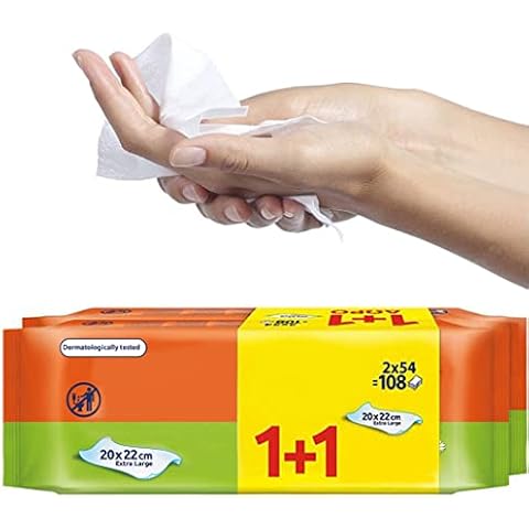 108 x Wet Wipes For Adults | Intimate Wipes With Aloe Vera | Alcohol Free Wipes | Incontinence Wipes | Body Wipes For Adults No Shower | Extra Large | Shower Wipes | Size 20 x 22 cm | (1 Pack of 108) Cover