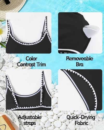 Image of Girls Swimsuit Double Strap High Waist Sporty Bikini Swimsuits Summer Beach 2 Piece Bikini Sets Size 11-15 Years