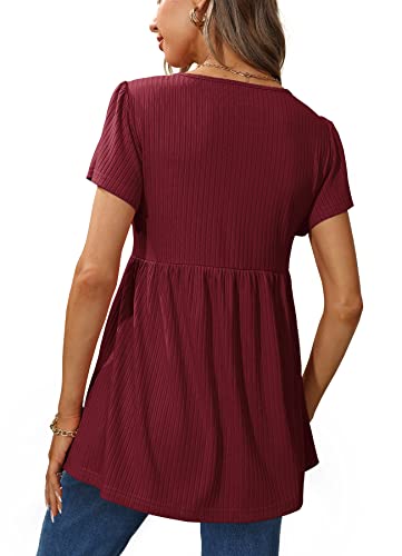 Glanzition Women Ruffle Short Sleeve V Neck Oversized Shirt Tunic Babydoll Tops4