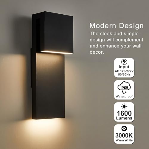 Image of Tarentlight Modern LED Outdoor Wall Sconce 17W Integrated LED Outdoor Wall Mount,Anti Rust Textured Black Suit for Wet Locations and All Rooms,Easily Installed in Any Direction.Bulb Included.