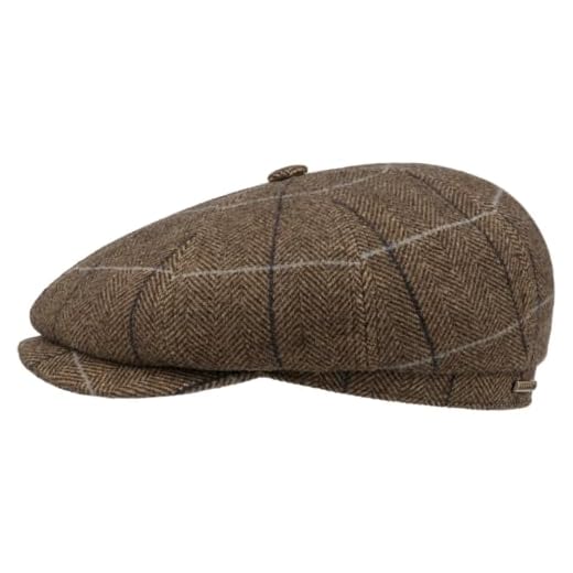 Stetson Hatteras Gallanger Flatcap Wool Herringbone Pattern Made in EU Unisex Autumn Winter Beige-Brown XXL (62-63 cm)