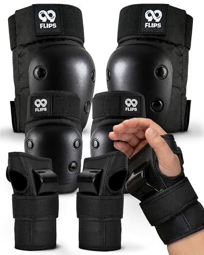 99FLIPS Protection Skateboard Enfant - Protection Velo Enfant 3 Ans - Protege Genoux Skateboard, Skate et Freestyle BMX - SLIDE - Taille SM NOIR