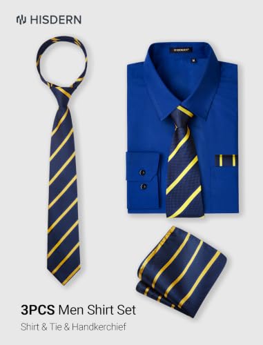 Image of HISDERN Mens Dress Shirt with Tie Pocket Square Set Classic Button Down Shirt Matching Tie Long Sleeve Shirts