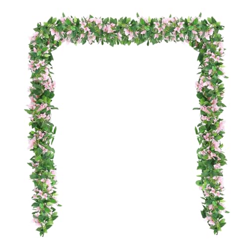 Fqueelvys 6PCS 7.55FT Pink Bougainvillea Artificial Flowers Garland Faux Bougainvillea Silk Flowers Vines for Wedding Arch Garden Wall Centerpieces Table Runner Home Decor(Pink)
