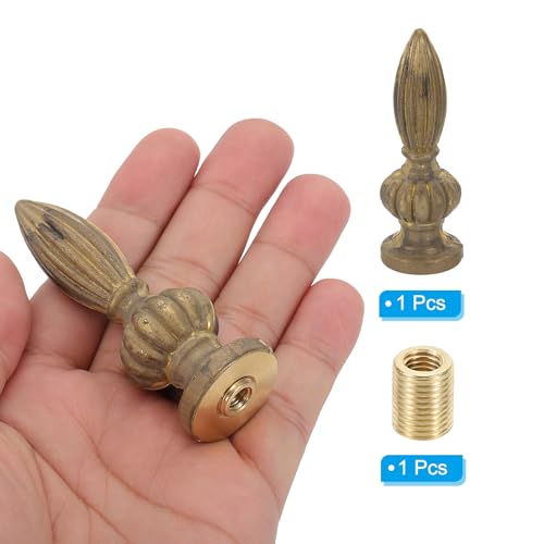 Image of PATIKIL 23.5 x 73mm Lamp Finials Caps Knob, 1 Set Solid Brass Lamp Shade Top Decoration Screw Cap Nuts with Brass Reducing Adapter for Table Lamps Floor Lamps, Retro Vintage