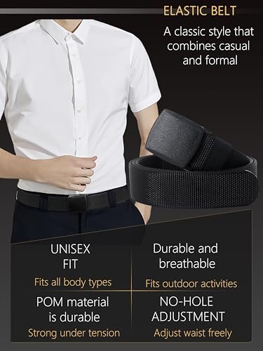 Men's Adjustable Tactical Belt, TSA Outdoor Military Nylon Canvas Webbing Work Belt,Metal-Free Elastic Stretch2