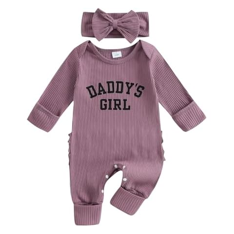 MAHUAOYIXI 2 Piece Infant Baby Girls Outfits Long Sleeve Jumpsuit Round Neck Letter Print Romper Newborn Baby Girls Clothes Cover