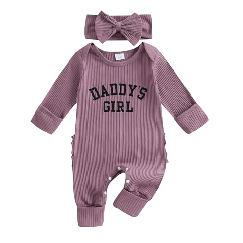 Newborn Baby Girl Clothes Daddys Girl Long Sleeve Romper Jumpsuit with Headband Preemie Coming Home Outfit