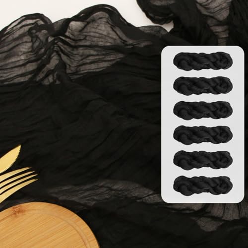 FEXIA 6Pcs Black Cheesecloth Table Runner Rust Boho Fall Party Decoration