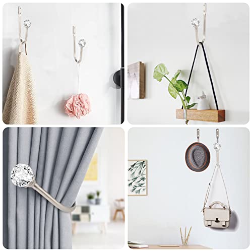 Curtain Holdbacks, 4 Pcs Curtain Tiebacks Hooks For Drapes With Clear Crystal Ball, Wall Mounted Window Curtain Holder For Home Decor, Silver #TOP4